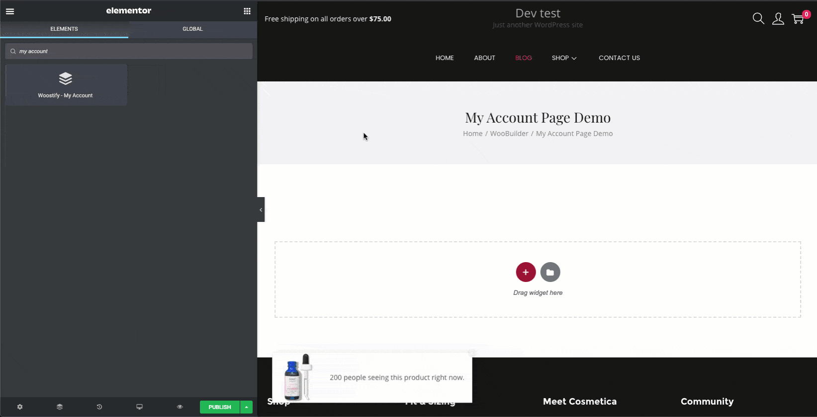 customize woocommerce my account page elementor