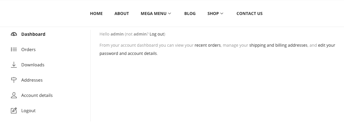 woocommerce default my account page
