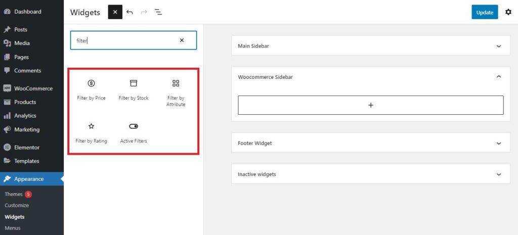 WooCommerce default product filters