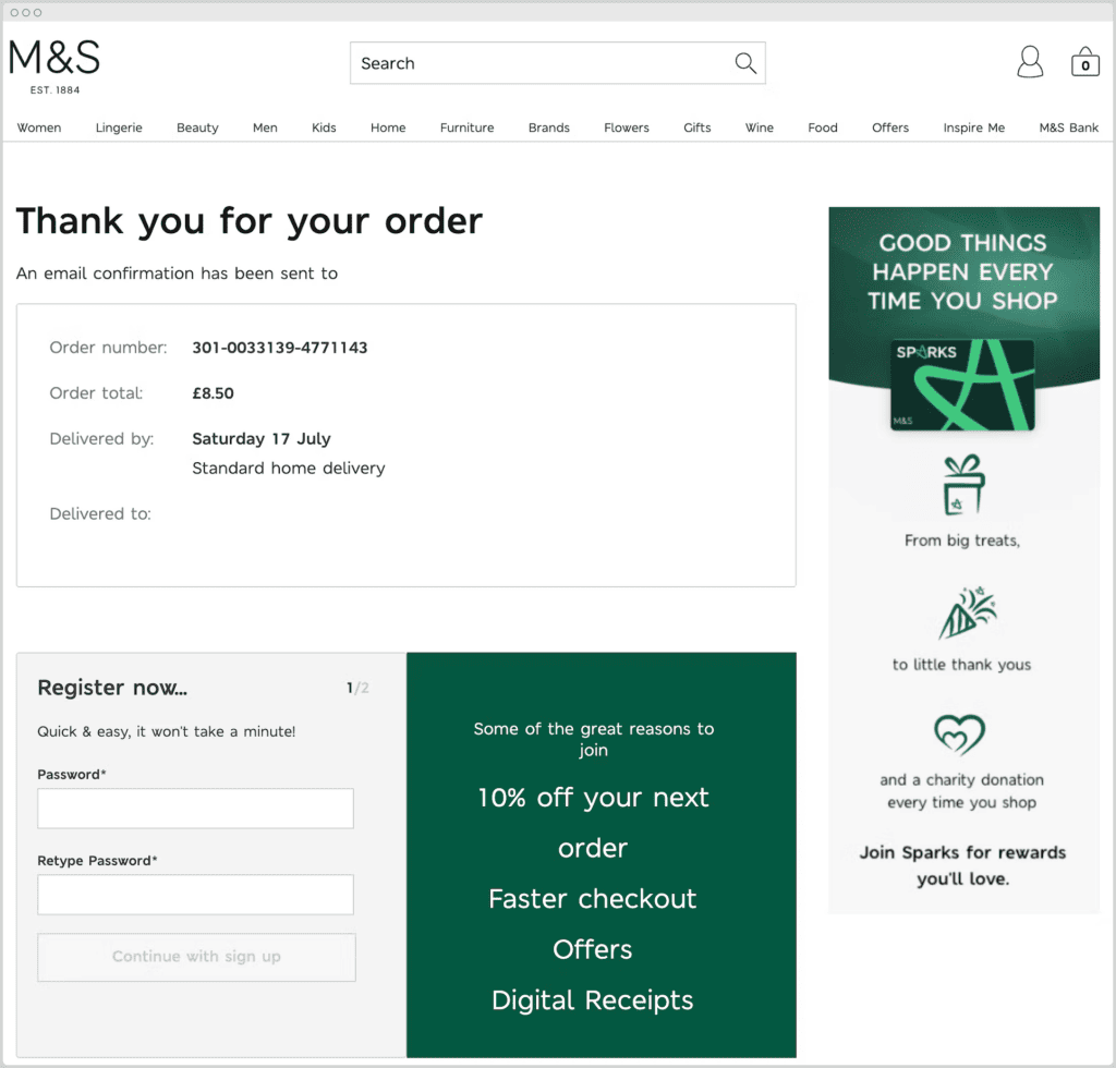 Marks & Spencer - best order confirmation page design