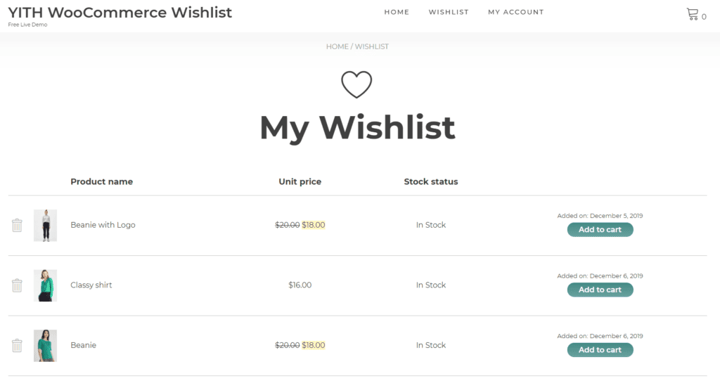 WooCommerce My Wishlist