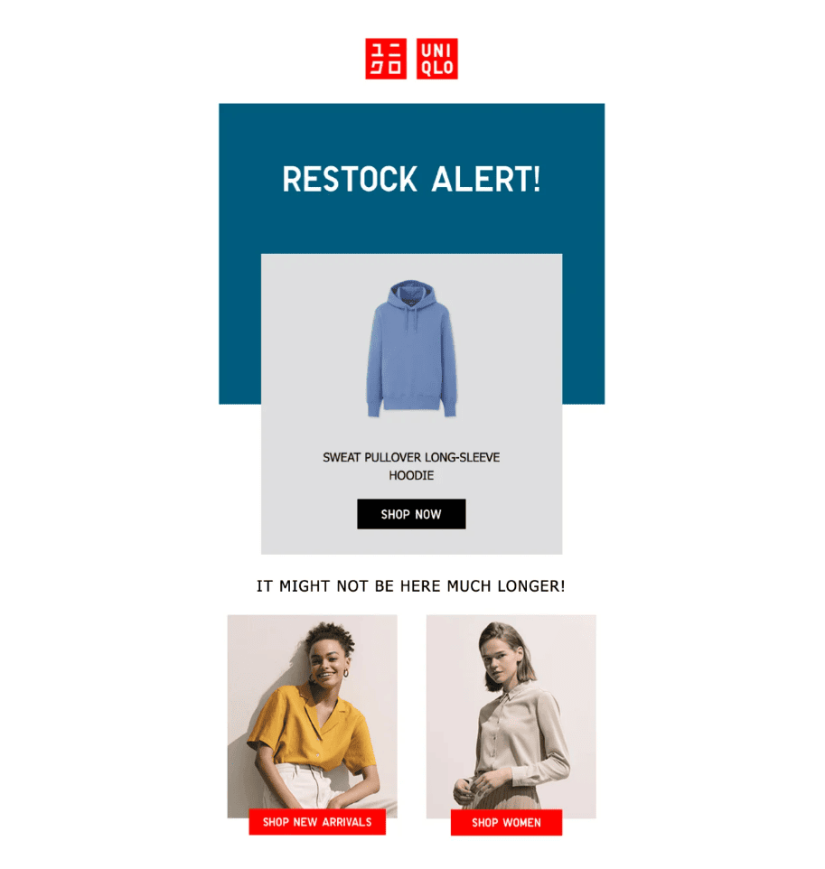 Uniqlo - back in stock email example