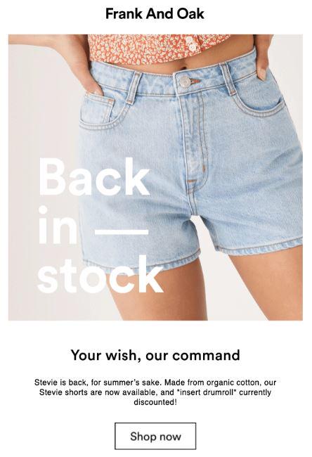 back in stock notification email